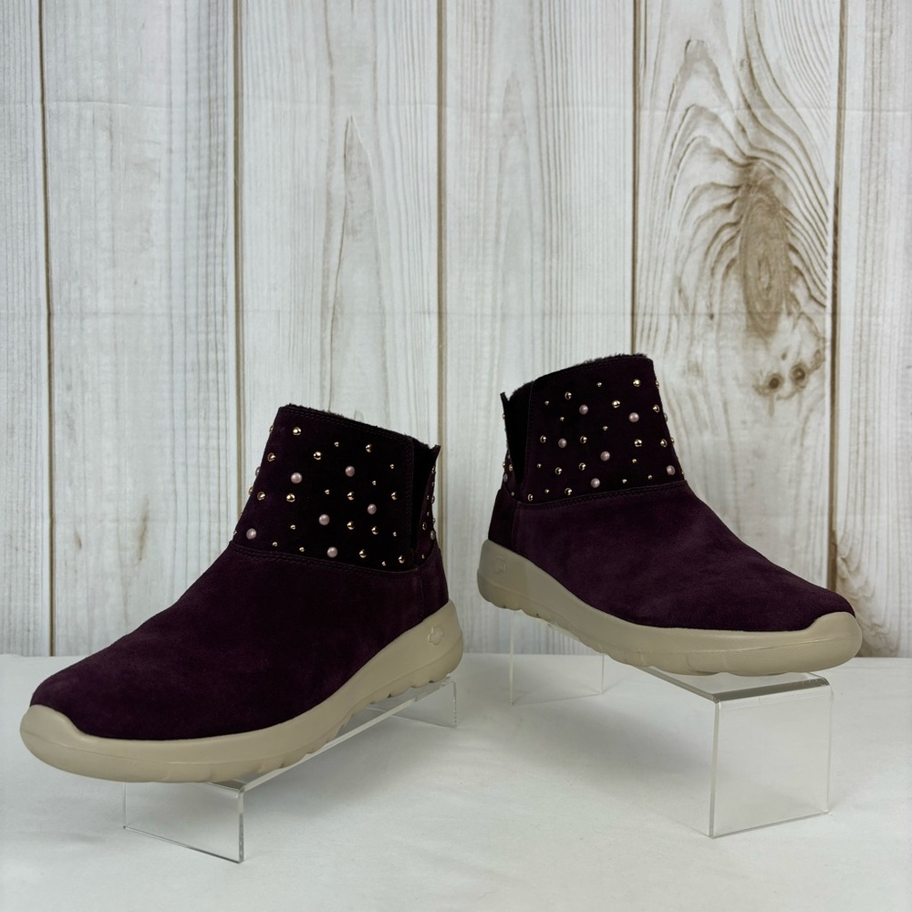 Skechers Ankle Boots Leather Lightweight Slip-On Comfy Booties Burgundy Size 10 - Picture 3 of 16